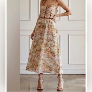 12th Tribe Floral Corset Detail Midi Dress